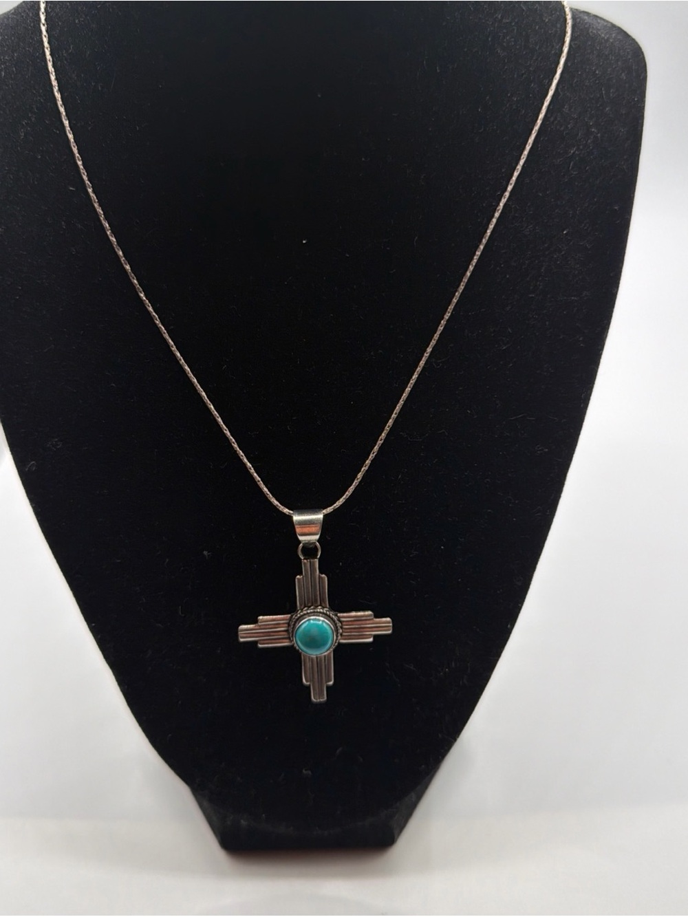 Vng Zia Symbol Southwestern Turquoise pendant Sterling Silver Signed Native